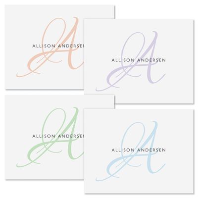 Initial Personalized Note Card (4 Color Choices) - 24 Cards with White Envelopes, 4 x 5 Inch Size, Blank Inside, Add a Name and Initial, For Thank You Notes, or Graduation Gifts