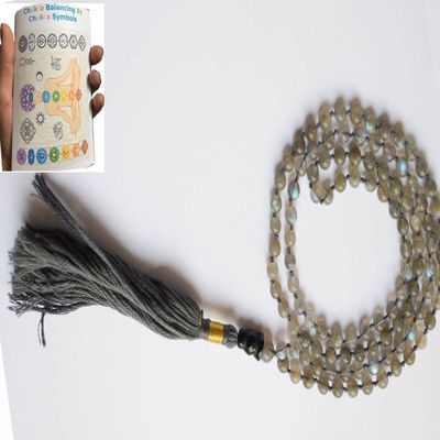 Free 20 Page Chakra Booklet Labradorite Hand-Knotted 6mm 108 + 1 Beads Mala A++++ Quality by V Jewels