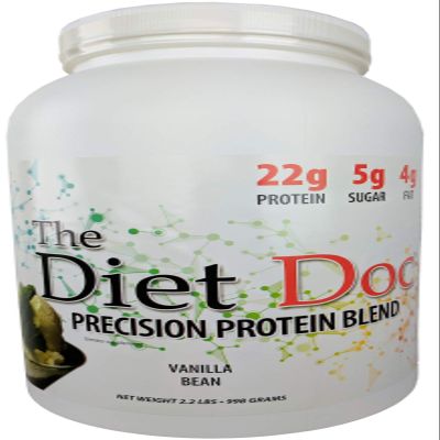 The Diet Doc Precision Protein Blend- 100% Grass Fed Whey Protein Concentrate and Isolate Blend - 22g of Protein - 32 Servings - 2.2lb - Vanilla Bean