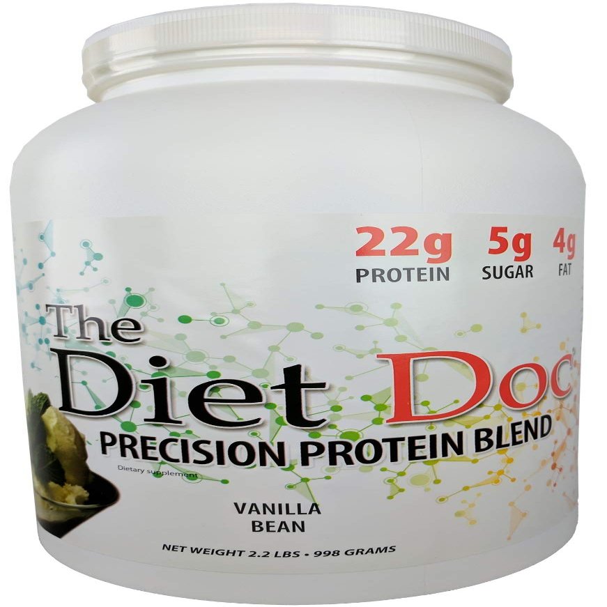 The Diet Doc Precision Protein Blend- 100% Grass Fed Whey Protein Concentrate and Isolate Blend - 22g of Protein - 32 Servings - 2.2lb - Vanilla Bean