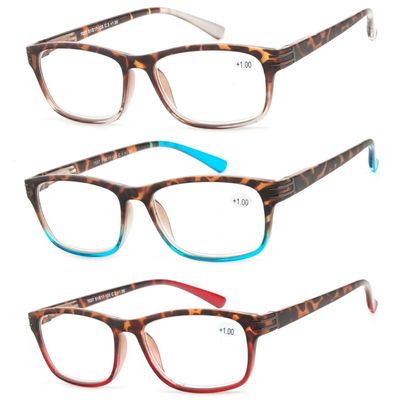 Success Eyewear Reading Glasses 3 Pair Great Value Stylish Readers Fashion Men and Women Glasses for Reading Set of Havana Clear, Havana Red, Havana Blue 1.75