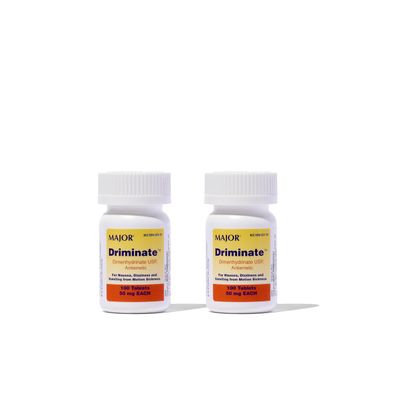 MAJOR Driminate - Dimenhydrinate 50mg Motion Sickness Tablets - Anti-Nausea Medicine - 100 Tablets (2 Pack)
