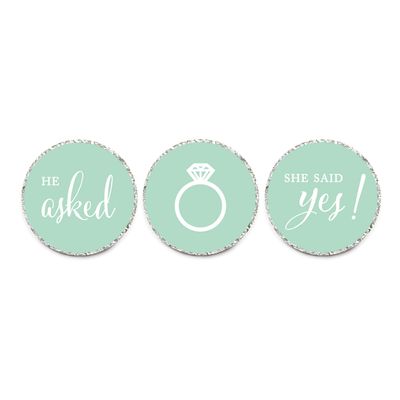 Andaz Press Chocolate Drop Labels Stickers, Wedding He Asked She Said Yes!, Mint Green, 216-Pack, for Bridal Shower Engagement Kisses Party Favors Decor
