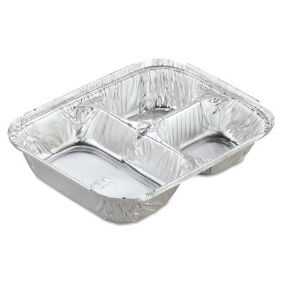 Aluminum Oblong Container With Lid, 3-Compartment