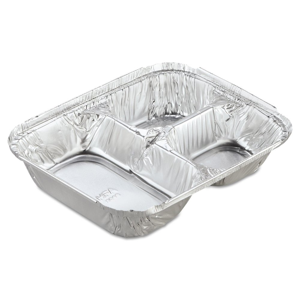 Aluminum Oblong Container With Lid, 3-Compartment