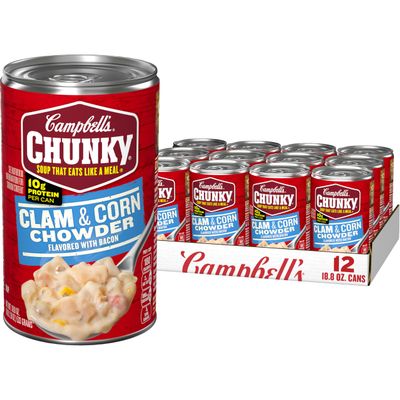 Campbell's Chunky Soup, Clam & Corn Chowder with Bacon,, 18.8 Ounce (Pack of 12) (200000023178)