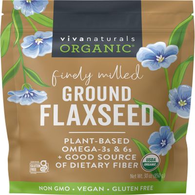 Viva Naturals Organic Ground Flaxseed, 30 oz (850 g) Plant-Based Protein, Vegan Omega-3 & Fiber, Finely Milled Flax Seeds, Perfect for Smoothies & Baking