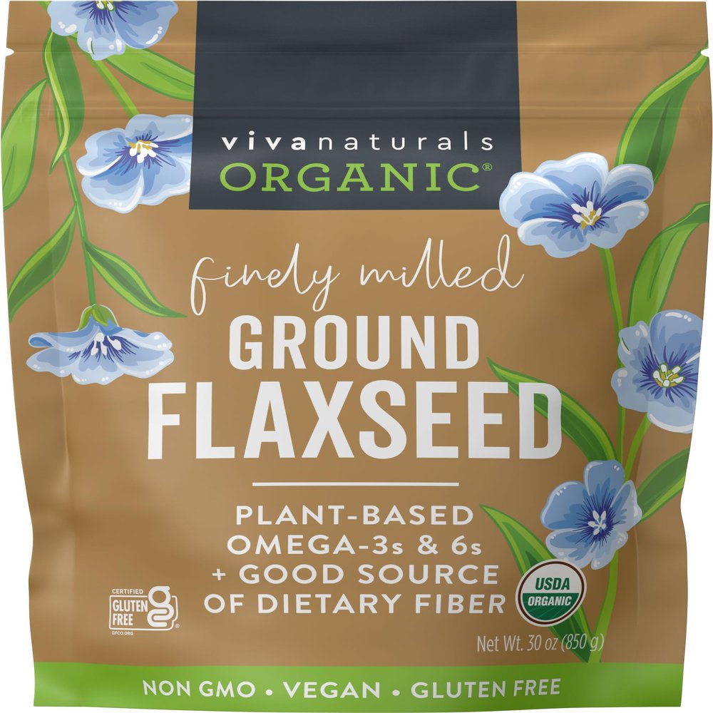 Viva Naturals Organic Ground Flaxseed, 30 oz (850 g)  Plant-Based Protein, Vegan Omega-3 & Fiber, Finely Milled Flax Seeds, Perfect for Smoothies & Baking