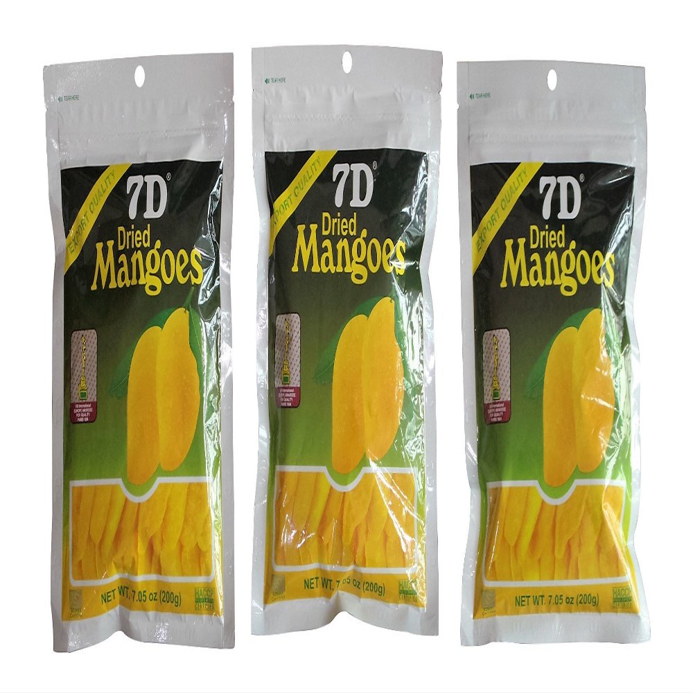 7D Dried Mango Delicious Philippine dried mangoes - 3 Big pack (7.05oz / 200gram)