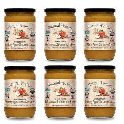 Natural Nectar Organic Cinnamon Apple Sauce  Pack of 6 | Organic Apple Sauce with Cinnamon, Simple Ingredients, Ready-to-Eat Fruit Snack for Lunchboxes & On-the-Go