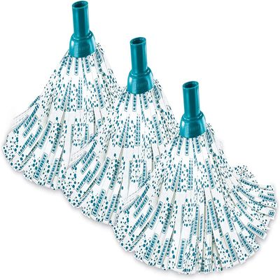 Leifheit 3 x Pack Mop Head for Classic Mop, Viscose Mop Head Washable at 60, Universal Screw Thread Connection to Handle
