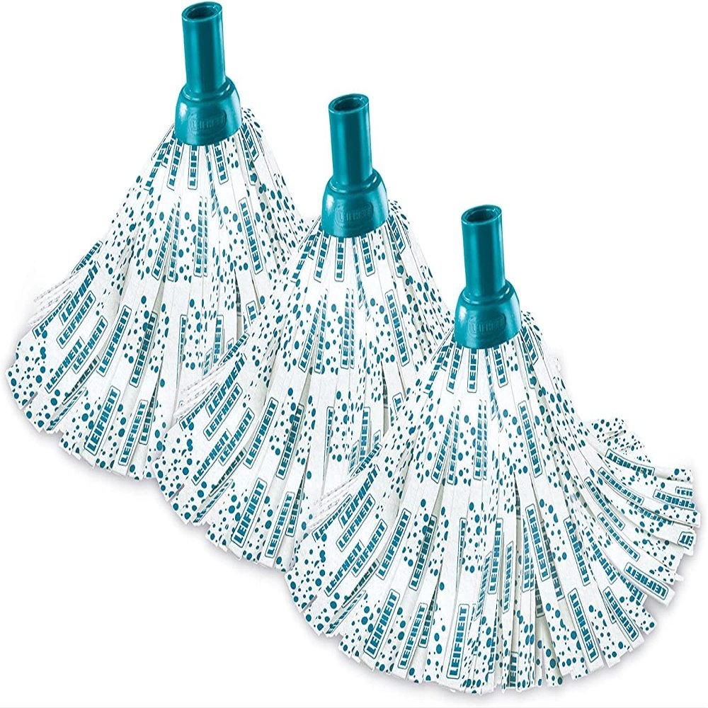 Leifheit 3 x Pack Mop Head for Classic Mop, Viscose Mop Head Washable at 60, Universal Screw Thread Connection to Handle