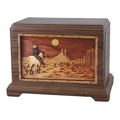 Wood Cremation Urn - Walnut Horse and Rider in Desert Hampton