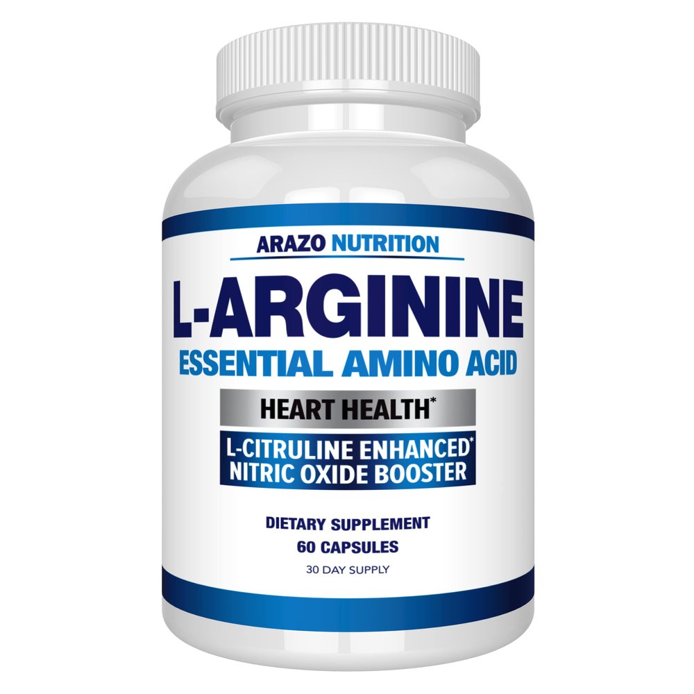 Arazo Nutrition Premium L Arginine - 1340mg Nitric Oxide Booster with L-Citrulline & Essential Amino Acids for Muscle Gain and Energy - Powerful NO Booster to Train Longer & Harder  60 Capsules