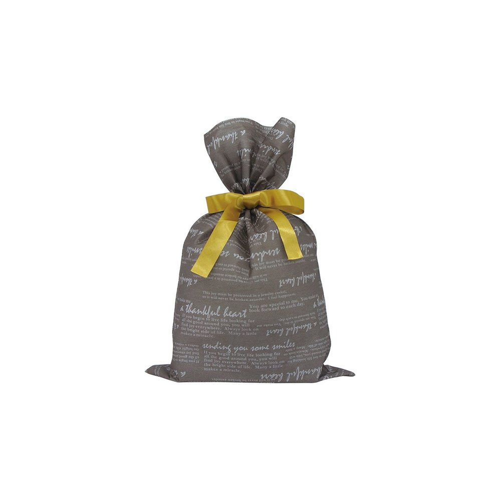 Kakkei Bag Workshop FER-35 Drawstring Bag with Ribbon, Non-Woven Fabric, English Character Brown, SS, Pack of 10