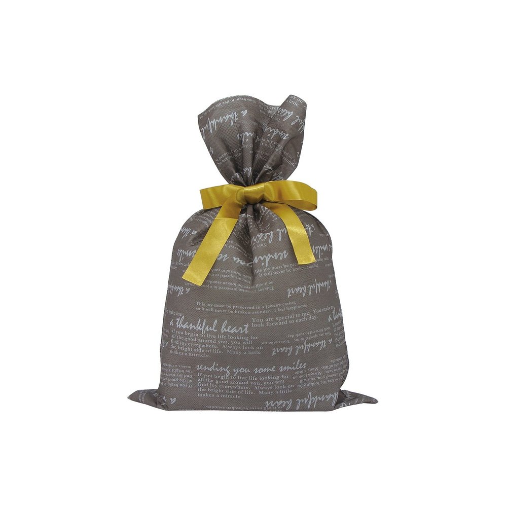  Kakkei Bag Workshop FER-34 Drawstring Bag with Ribbon, Non-Woven Fabric, English Characters, Brown, S, Pack of 10