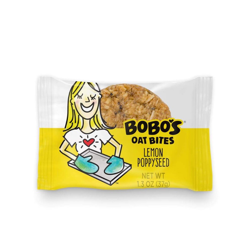 Bobo's Oat Bites (Lemon Poppyseed, 24 Pack Box of 1.3 oz Bites) Gluten Free Whole Grain Rolled Oat Snack- Great Tasting Vegan On-The-Go Snack, Made in the USA