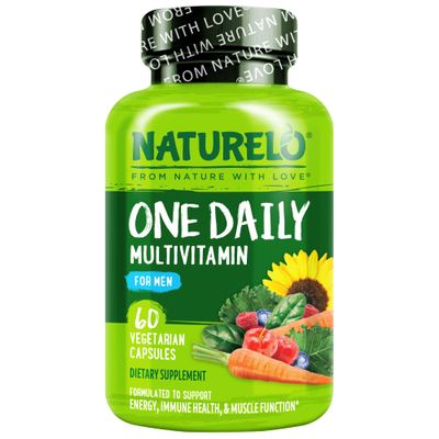 NATURELO Mens Multivitamins - One Daily Multivitamin for Men with Vitamins, Minerals & Organic Whole Foods, Boost Energy & Health, Non-GMO, 60 Vegetarian Capsules