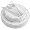 1000 Pieces Plastic China Plate Silverware Combo for 200 people WHITE with SILVER Reflection Masterpiece Like (white, 1000) view 1