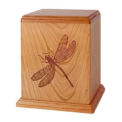 Wood Cremation Urn - Natural Cherry Dragonfly
