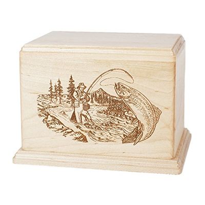Wood Cremation Urn - Maple Trout Stream Fishing