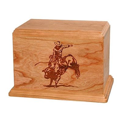 Wood Cremation Urn - Natural Cherry Bull Rider
