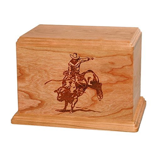 Wood Cremation Urn - Natural Cherry Bull Rider