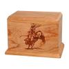Wood Cremation Urn - Natural Cherry Bull Rider view 1