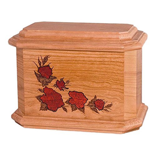 Wood Cremation Urn - Natural Cherry Octagon Roses