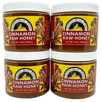 12 Ct Case of 1.5 pound (24oz) Cinnamon Raw Honey - Untreated Unprocessed Creamy Raw Honey w/Certified Organic Cinnamon - Sleeping Bear Farms