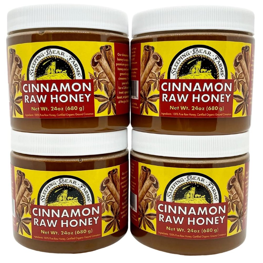 12 Ct Case of 1.5 pound (24oz) Cinnamon Raw Honey - Untreated Unprocessed Creamy Raw Honey w/Certified Organic Cinnamon - Sleeping Bear Farms