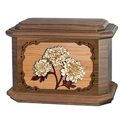 Wood Cremation Urn - Walnut Mums Octagon