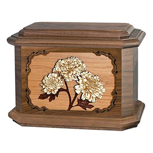 Wood Cremation Urn - Walnut Mums Octagon