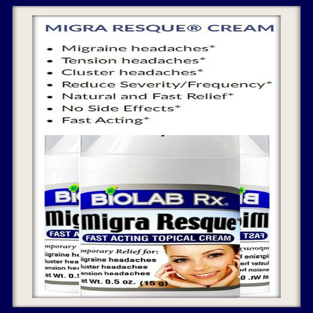 BioLab Rx Migra Resque Cream - Natural Headache Relieving Formula - Migraine Headaches - Tension Headaches - Cluster Headaches