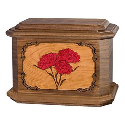 Wood Cremation Urn - Walnut Carnations Octagon