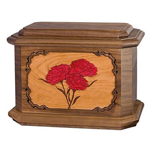 Wood Cremation Urn - Walnut Carnations Octagon