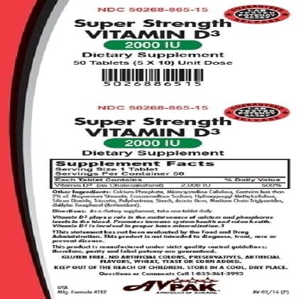 Avpak Vitamin D3 (Cholecalciferol) Strength 2000IU, 50 Count