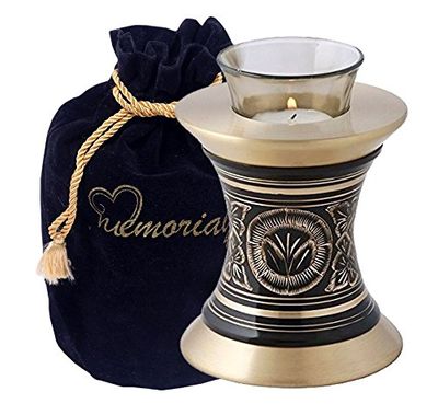 MEMORIALS 4U Majestic Golden Aura Tealight Urn - Black & Gold Tea Light Urn for Ashes - Candle Urn - NOT Intended for Full Cremation Ash Quantity