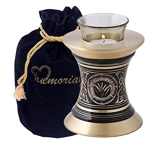 MEMORIALS 4U Majestic Golden Aura Tealight Urn - Black & Gold Tea Light Urn for Ashes - Candle Urn - NOT Intended for Full Cremation Ash Quantity