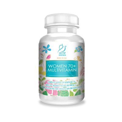 ACTIF Organic Multivitamin for Women Age 70+ with 20+ Advanced Factors and Omega-3 Oil, Non-GMO, Made in USA, 90 Count RealCaps