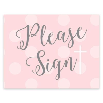 Andaz Press Blush Pink and Gray Baby Girl Baptism Collection, Party Signs, Please Sign, 8.5x11-inch, 1-Pack