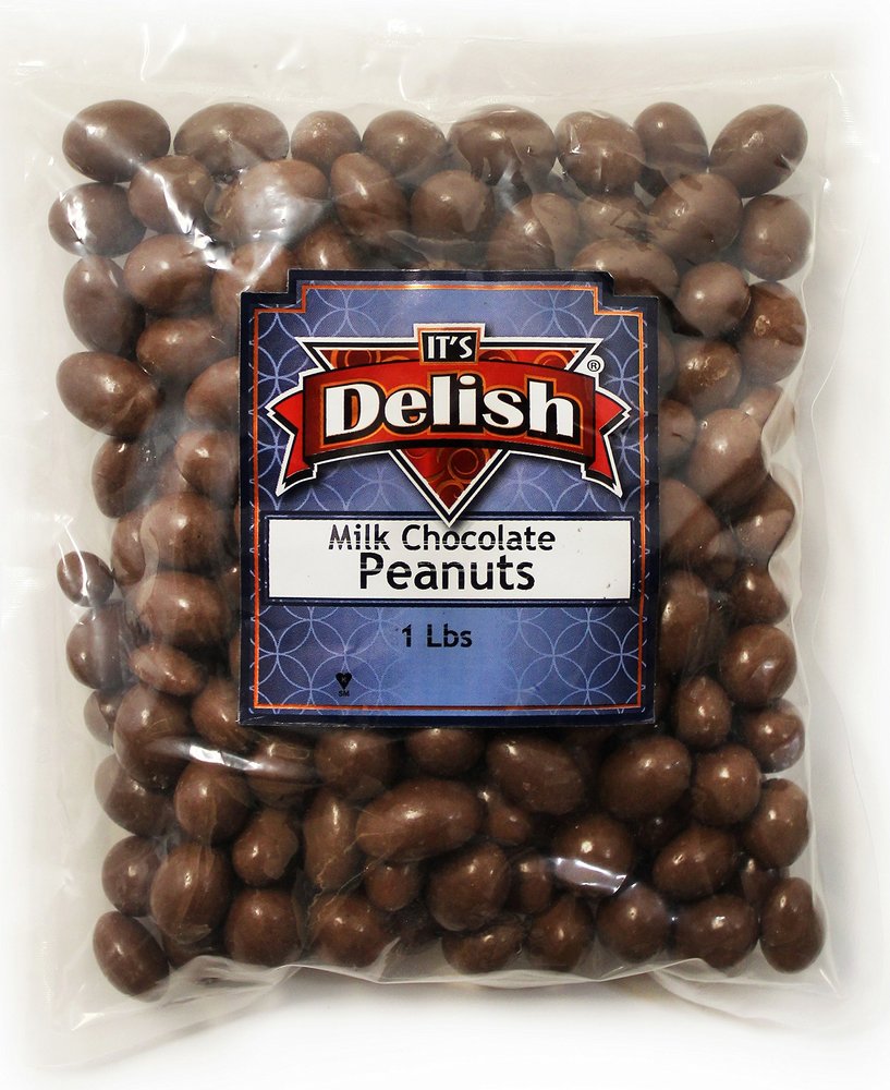 Gourmet Milk Chocolate Covered Peanuts by Its Delish 1 LB Bulk Bag Premium Dairy Dark Chocolate Coated Peanuts