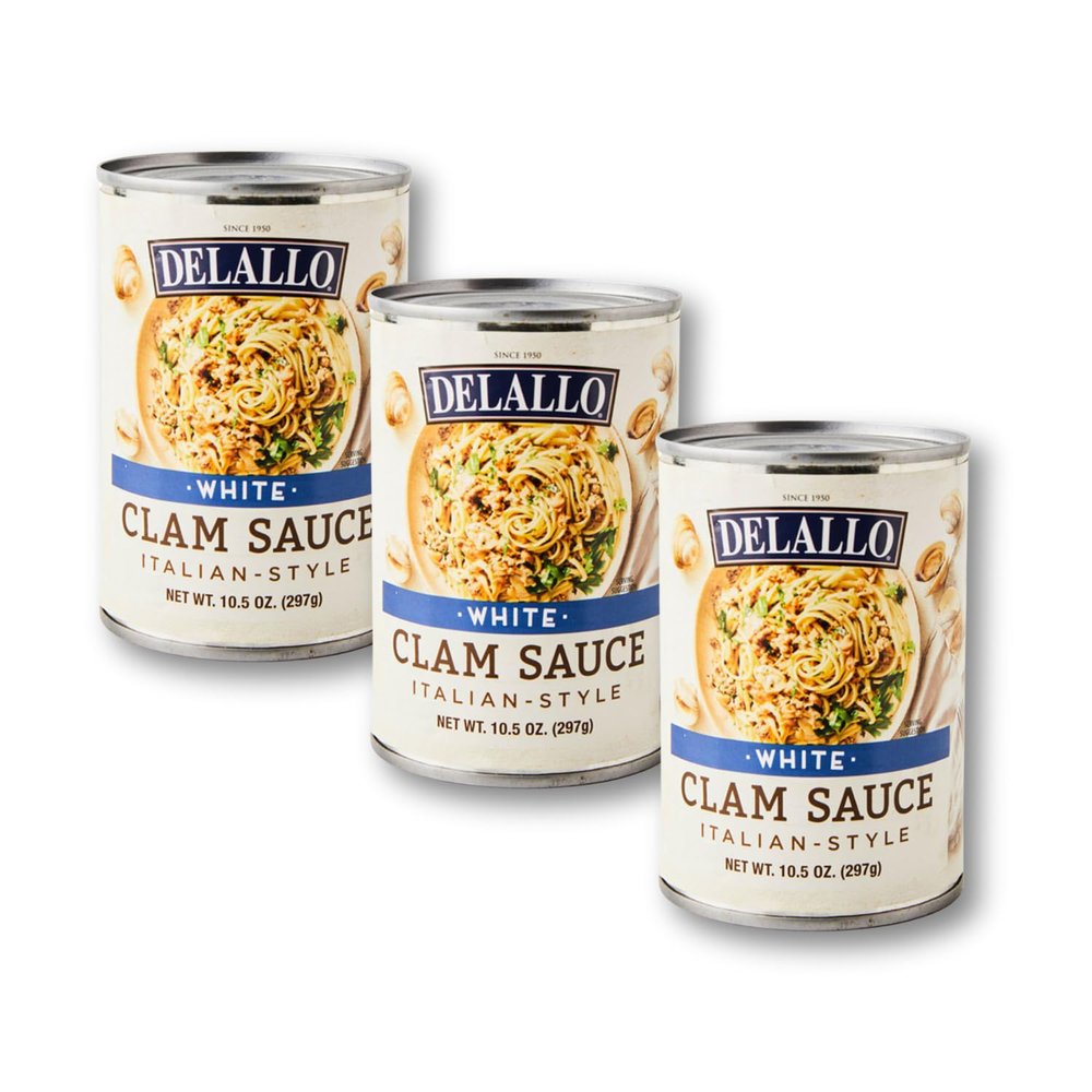DeLallo White Clam Sauce, Made with Fresh Sea Clams, Authentic Italian Recipe with Olive Oil, Garlic & Herbs, No Preservatives, Pasta Sauce for Seafood Dishes,10.5 oz Can, (3 Pack)