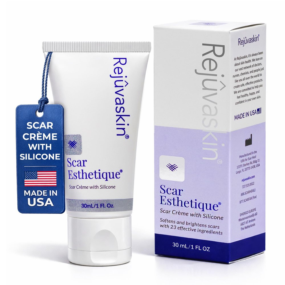 Rejuvaskin Scar Esthetique Scar Cream with Silicone, Reduces the Appearance of Surgical Scars, Burns, Stretch Marks, Keloids & Acne Scars, 30ml