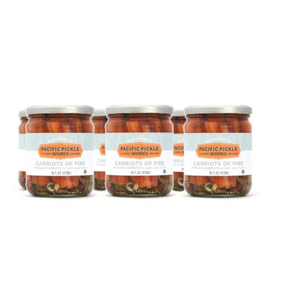 Carriots of Fire - Spicy Pickled Carrot Sticks with Jalapeo - Gourmet Carrots for Snacking - non-GMO, Kosher, Gluten-Free 16 oz (6-pack)