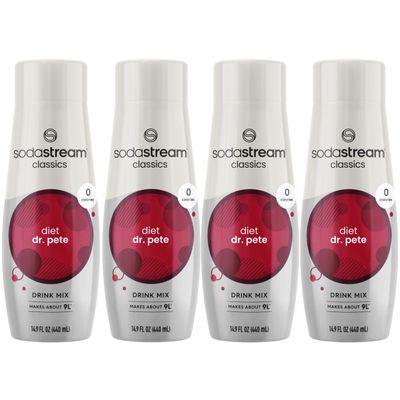 SodaStream - Diet Dr Pete Beverage Mix - For Soda Water Makers - Turns 9.5 Gallons of Sparkling Water into delicious Diet Dr Pete - No sugar or HFCS - 14.9 Fl Oz, Pack of 4