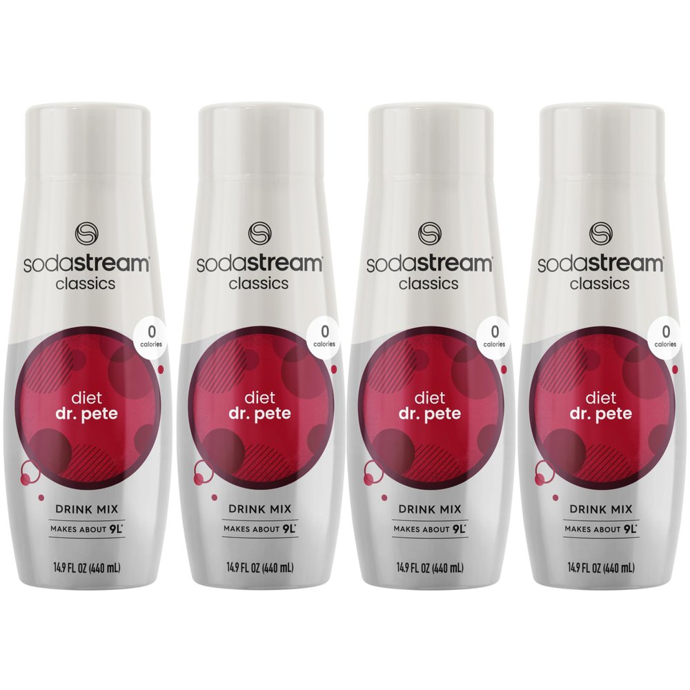 SodaStream - Diet Dr Pete Beverage Mix - For Soda Water Makers - Turns 9.5 Gallons of Sparkling Water into delicious Diet Dr Pete - No sugar or HFCS - 14.9 Fl Oz, Pack of 4