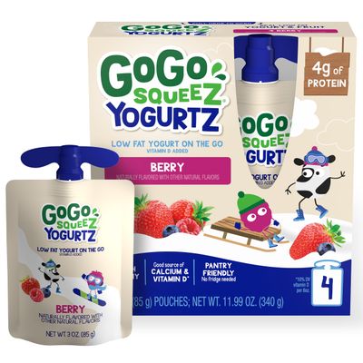 GoGo squeeZ yogurtZ Berry, 3 oz. (4 Pouches) - Kids Snacks Made from Real Yogurt and Fruit - Pantry Friendly Snack, No Fridge Needed - No Preservatives- Kosher Certified - Gluten Free Snacks for Kids