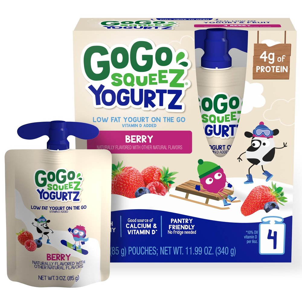 GoGo squeeZ yogurtZ Berry, 3 oz. (4 Pouches) - Kids Snacks Made from Real Yogurt and Fruit - Pantry Friendly Snack, No Fridge Needed - No Preservatives- Kosher Certified - Gluten Free Snacks for Kids