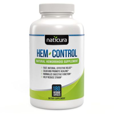 Naticura Hem-Control - Fast Effective Hemorrhoid Treatment Supplement - Powerful Formula to Promote Symptom Relief, Shrinking of Hemorrhoids, Ease Discomfort - 180 Vegan Capsules - Made in USA
